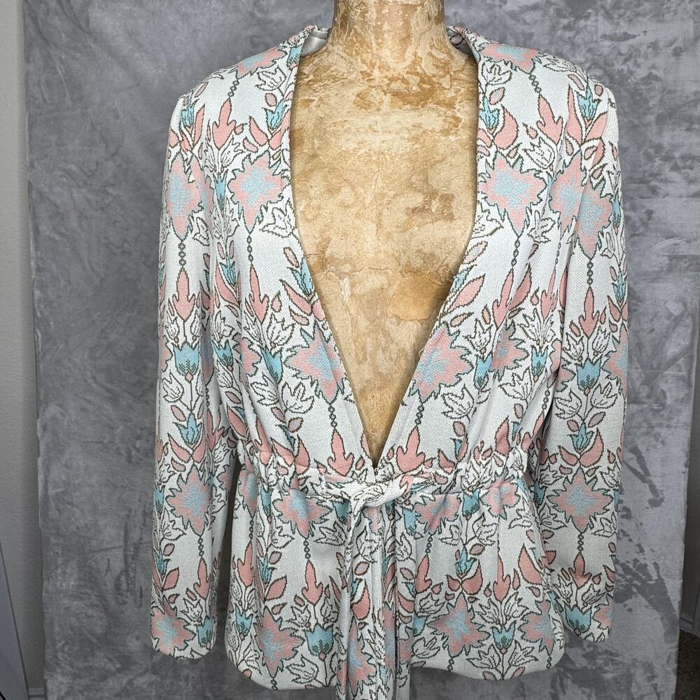 Vintage Domani Knits Blazer Womens Small Multicolor Floral Knit Belted Open